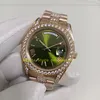 Orologi in oro rosa 3 a 3 colori con uomini in scatola 40mm Bracciale diamantato a quadrante nero verde Asia 2813 MOVIMENTO MECCANI AUTOMATICO UOMINO 312C