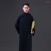 Vêtements ethniques Haute Qualité Hommes Hanfu Robe Robe Vintage Mandarn Col Stage Show Costumes Style Chinois Solide Mâle Performance Robes Robe