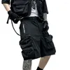 Herren-Shorts Männer schwarze Bänder Hip Hop Cargo dreidimensionale Taschen Harajuku Punk Short Pants Bermuda Homme