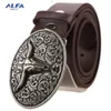 Ceintures en cuir occidentales pour hommes Alfa ceintures en jean Vintage avec boucle facile à enlever Cinturon De Ho