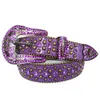 Ceinture en cuir de Cowboy occidental scintillant, ceinture en strass pour hommes, Pu clouté Crocodile violet bbSimon pour femmes