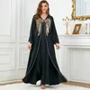 Ethnische Kleidung Naher Osten Muslim Gold Pailletten Perlen Applikation Zweiteiliges Set Elegantes einfaches Frauen Bankettkleid Chiffon V-Ausschnitt Lange Robe