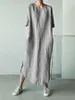 Casual jurken 2023 Autumn oversized linnen damesjurk witte o-neck halve mouw Japan-stijl vrouwelijke mode elegante Koreaanse kleding dame