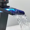 Bathroom Sink Faucets Luxury LED Color Changing Waterfall Basin Faucet Single Handle Deck Mounted and Cold Mixer Taps 230410