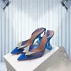 Lyxdesigner kvinna sandaler Italien amina muaddi svart satin begum sling klackar begum kristall brosch slingback pumpar kvinnor vin kopp klackar tofflor skor 35--42 dddnnn