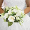 Decorative Flowers Wedding Hand Bouquet White Roses Fresh Lifelike Rose Bridesmaid Bouquets Holding Props Supplies