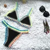 Maillots de bain pour femmes Micro Bikini Femmes À La Main Crochet Tricot Halter Patchwork Maillot De Bain Maillot De Bain Biquini String traje de bano 230411