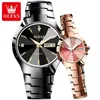 Zegarek na rękę olevs 2023 luksusowa marka kwarcowe zegarki mody para zegarek różowy czarny pasek stalowy cotygodniowy kalendarz 30m Waterproof 230410