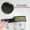 Kafa Lambaları LED Far Sensörü Kampı Depolama Light Head Flashlight Şarj Edilebilir Güçlü USB Kafa Madencilik Lambası Ön Farlar P230411