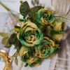 Fleurs décoratives 8 têtes Vintage décorations d'automne artificielles pour la maison soies pivoine verte Rose fausse fleur automne fête de mariage bricolage Bouquet