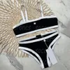 Letters Womens Bikinis Swimwear Contrast Color Summer Split Swimsuit Beach Holiday Bra Briefs Bathing Suit