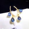 Dangle Earrings Original Light Luxury Topaz Water Drops Blue Women's Gold Plated Romantic Charm Wedding Accessories Jewelry