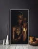 Preto e dourado nu mulher africana com colar pintura em tela cartazes e impressão escandinavo arte de parede imagem para sala de estar6903830