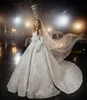 Robe de mariée élégante robe de bal Bateau manches longues bretelles paillettes appliques perlées longueur de plancher volants 3D dentelle fleurs robes de mariée grande taille robe de novia