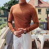 Herr t skjortor orange pinstripe turtleneck herrar filte England gentleman bottom blusar vintage elegant kläder smal passform