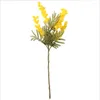 Dekorativa blommor Kort gren Acacia Artificial Flower Flocking Dining Table Coffee Arrangement Decoration