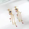 Stud Earrings Hand-painted Enamel Glaze Fireworks Tassel Pearl Colorful Flower Super Immortal S925 Silver Needle