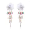 Dangle Earrings European And American Big Brand Exaggerated Handmade Sequins Lace Flower Tassel Long Forest