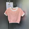 Channel T-shirt 2023 Printemps/Été Nouvelles Femmes Bubble Fold Petit Parfum Contraste Col Rond Manches Courtes Poitrine Lettre Broderie Tops Tendance-l