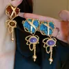 Dangle żyrandol oryginalny złoty galwanizowany glazurowany glazurka miłość do kropli kolczyki dla kobiet francuska mody za vintage biżuteria kolczyka