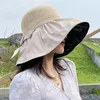 Chapéus largos da borda Mulheres verão cola preta revestida com chapéu de sol do solo de soldado UV Brias grandes escavados esbecas esgotadas pescadores de protetor solar