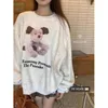 Bluzy damskie koreańskie słodkie zabawkowe niedźwiedź kreskówka nadrukowana bluza szara biała luźne luźne sweter pullover harajuku streetwear zima zima