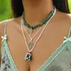 Gargantilha boho geométrica verde pedra corrente coreano metal libélula pingente corda ajustável colar feminino jóias de verão