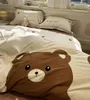 Conjuntos de cama bonito dos desenhos animados urso marrom conjunto de cama adolescente gêmeo completo rainha rei adorável algodão quente casa têxtil cama folha fronha colcha capa 231110