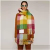 8 Colors Designer European Fashion Autumn And Winter Mti-Color Thickened Plaid Womens Scarf Soft Tassel Extended Shawl Warm Drop Deliv Dhfje