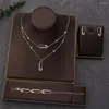 Pendant Necklaces Classic Luxury Double Pin Geometric Full Zircon Necklace Choker Bracelet Earring Set Party Gift Fashion Jewelry