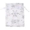 Decorazioni natalizie 50 pz/lotto Sacchetti di gioielli in organza Con coulisse Sacchetti regalo trasparenti Con stampa di fiocchi di neve