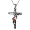 Charms Johnny Hallyday Guitar Cross Pendant 3 Colors Punk Stainless Steel Necklace With Black Rope Chain Men Necklaces Jewelry Gift 230411