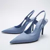 Nya sandaler Autumn Blue High Heels Women Stiletto Pumpar Casual Pointed Toe Slingbacks Shoes Lady Pink Heeld Fashion Party 230406