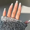 Unghie finte 24 pezzi stampa staccabile su rosa manicure fai da te LongBallerina cristallo brillante francese