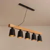 Pendant Lamps Modern Linear Lights Nordic 100cm 5-Light Wooden And Black E27 Bulb Hanging Lamp For Kitchen Island Dinning Table Bars