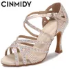 Cinmidy Women 667 Dance latina Rhinestones Soft Bottom Salsa Scarpe per ballare Sandals Sandals Women's Wedding Hight Heels 7.5cm 230411 's