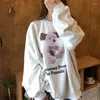 Bluzy damskie koreańskie słodkie zabawkowe niedźwiedź kreskówka nadrukowana bluza szara biała luźne luźne sweter pullover harajuku streetwear zima zima