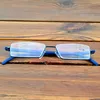 Solglasögon upp till halvkantslegering Blue Frame Portable SPEACLES Multibelagda linser Fashion Reading Glass 0,75 till 4 med fodral