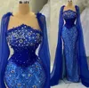2023 april Aso Ebi Mermaid Crystals Prom Dress Royal Blue Sexig Evening Formal Party Second Reception födelsedagsengagemang klänningar klänningar mantel de soiree zj514