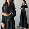 Ethnische Kleidung Eid Ramadan Abaya Muslimische Frauen Elegantes marokkanisches Kaftan-Kleid Strickjacke Offene lange plissierte Robe Spitze Schwarz Islamische Jalabiya