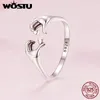 مع الحجارة الجانبية Wostu Real 925 Sterling Silver Romanty Heart Rings for Women Palm Love Rings Wedding Rings Valentine Hay Gift 230410