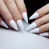 Falska naglar 24st glansig vit konstgjord falska med gelélim återanvändbar tryck på diy stilettfinger tips manikyr verktyg