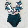 Maillots de bain pour femmes Taille haute Volants Sexy Bikini Ensemble Volant Biquini Femmes Deux Pièces Maillot De Bain Floral Beachwear V Cou Maillot De Bain 230411