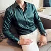 Men's Casual Shirts Autumn Leopard Print Silky Men Fashion Buttons Up Long Sleeve Shirt Night Club/party Slim Fit Chemise Homme