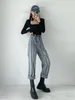 Damen-Jeans, Sommer, amerikanischer Stil, personalisiertes Design, vertikale Streifen, Bündchen, Dad-Hose, Slim Nine-Point