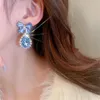 141g Hoop Huggie Boucles d'oreilles Argent Aiguille Ensemble Zircon Cristal Bowknot Goutte D'eau Luxueux Minorité Style Earnail Net Rouge Gros Fille