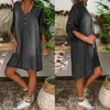 Casual Dresses Women's V-neck Denim Long Party Short Sleeve Swing Dress High Quality Simple Daily Fast