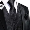 Men's Vests Hi-Tie Navy Blue Mens Silk Vest Fashion Paisley Jacquard Handkerchief Cufflinks Necktie Sleeveless Wistcoat Set Wedding Business