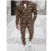 Men Tracksuits Leopard Suit 2 stuks Sportpakken Europees Amerikaanse trends 3D -print Zipper Slim Casual Sets Fashion Tracksuit Men S312X
