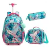 School Bags Wheeled Backpack Bag Lunch Set Rolling With Wheels Student Trolley For Girls